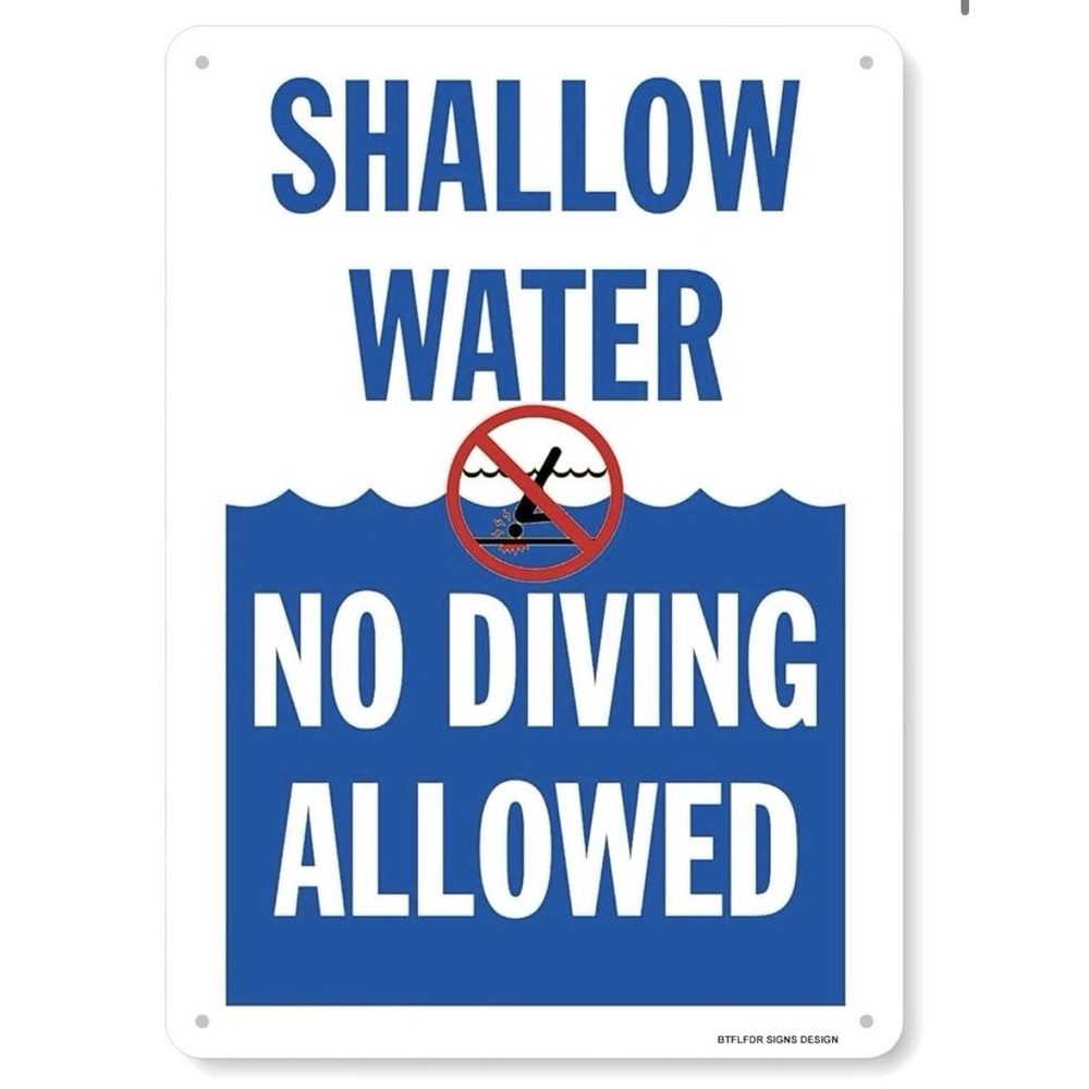 Shallow Water No Diving Allowed Sign,‎ Pool Sign, Tin 8x12